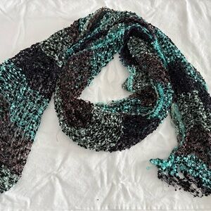 Krazy Kat Women's Multi Color Brown Black Turquoise Scarf Long Fringe Netting